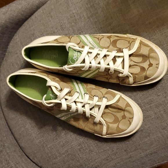 Coach Signature C Folley Brown Green Canvas Leather Women's Sneakers - 9 1/2B - Picture 3 of 15